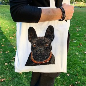 Needle Felted French Bulldog on a Tote Bag