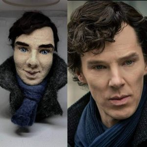 Needle Felted Human Portrait of Benedict Cumberbatch as Sherlock