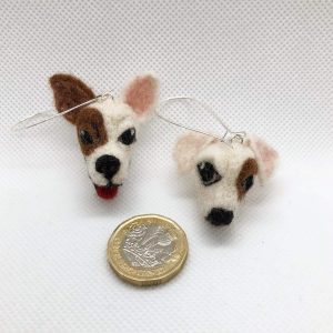 Needle Felted Jack Russell Terrier Earrings