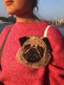 Needle Felted Pug Badge / Pin